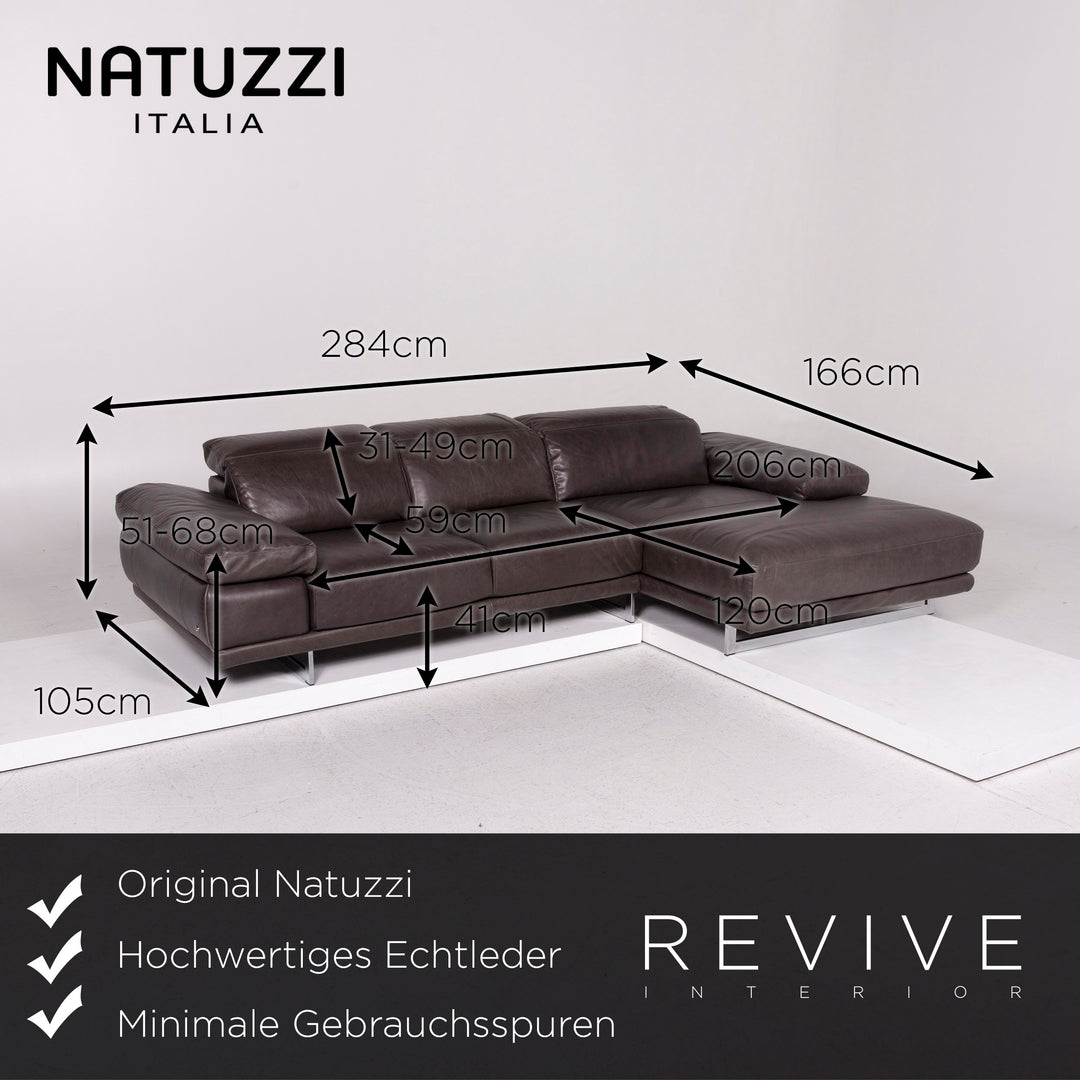 Natuzzi Leder Eckofa Anthrazit Grau Braun Sofa Funktion Couch #12017