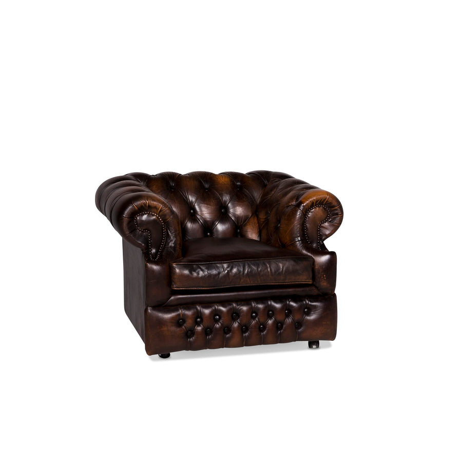Chesterfield Leather Armchair Brown Retro #9707