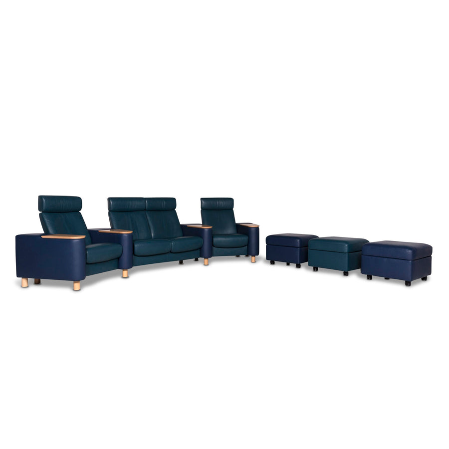 Stressless Arion Designer Leder Sofa Garnitur Blau Petrol 1x Viersitzer 3x Hocker #9600