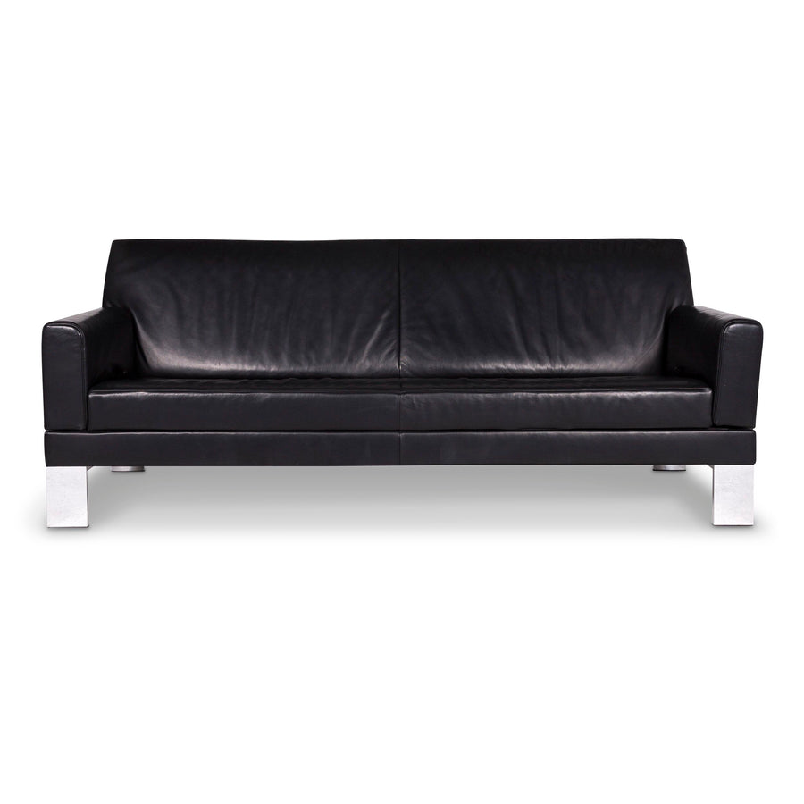Jori Glove Designer Leather Sofa Black Three Seater Couch #9527