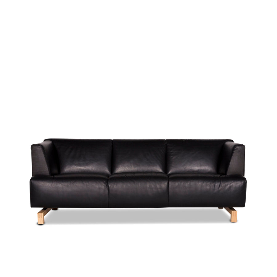 Leolux Leather Sofa Black Three Seater Couch #9900