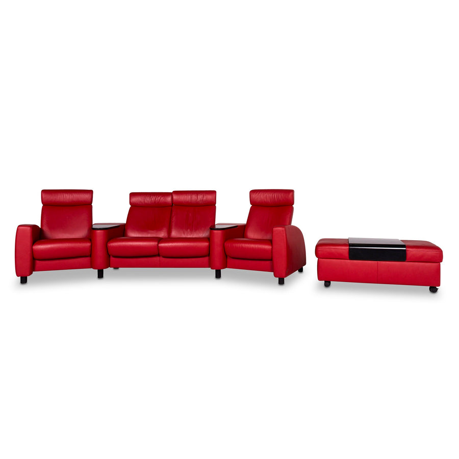 Stressless Arion Designer Leder Sofa Garnitur Rot 1x Viersitzer 1x Hocker #9661