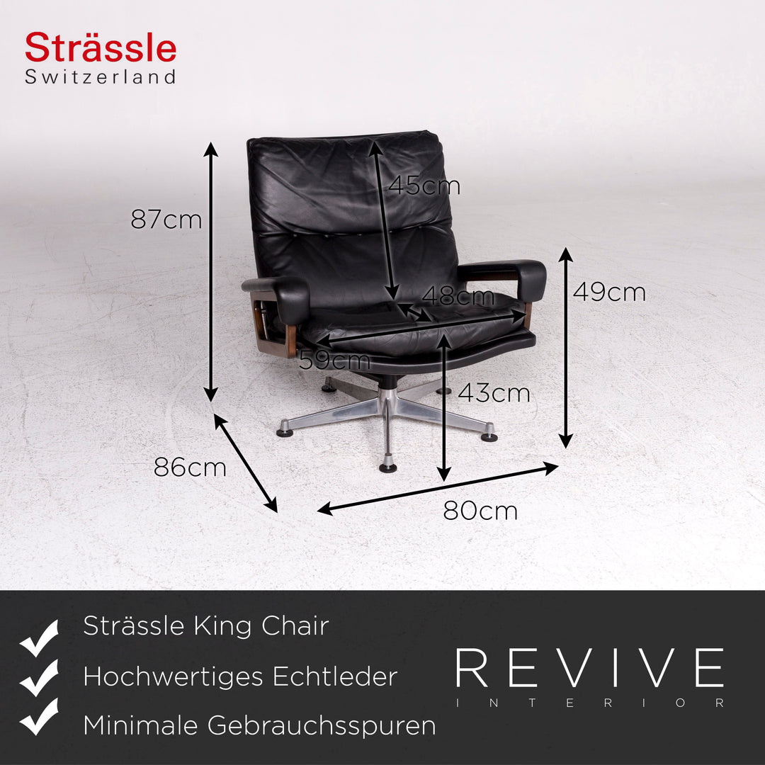 Strässle King Chair Designer Leder Sessel Schwarz #9423