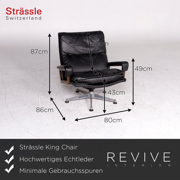 Strässle King Chair Designer Leder Sessel Schwarz #9423