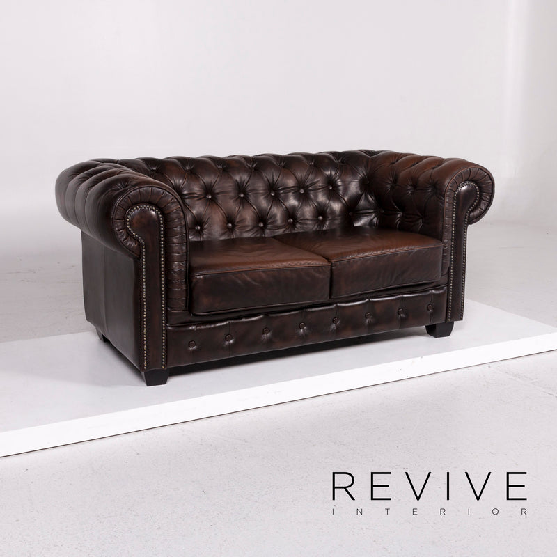 Chesterfield Leder Sofa Garnitur Braun 1x Dreisitzer 1x Zweisitzer Couch 