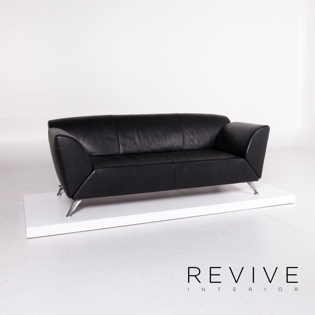 Jori JR-8100 leather sofa set black 1x three-seater 1x armchair function couch #11539
