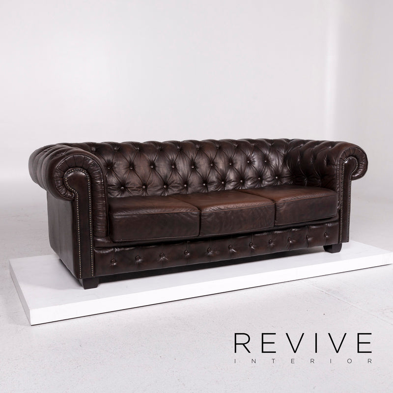 Chesterfield Leder Sofa Garnitur Braun 1x Dreisitzer 1x Zweisitzer Couch 