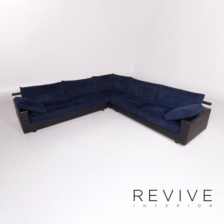 Flexform Leder Stoff Ecksofa Blau Schwarz Sofa Couch #11758