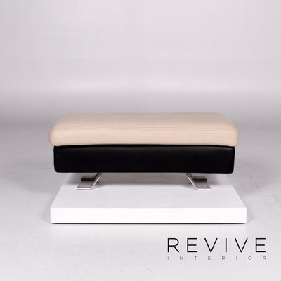 Formenti Leder Hocker Creme Dunkelbraun Ottoman #10938