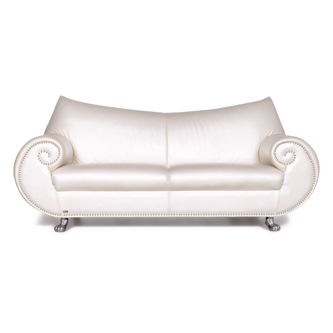Bretz Gaudi Leder Sofa Weiß Perlmutt Dreisitzer Echtleder Couch #7216