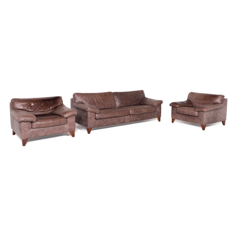 Machalke Diego Designer Leder Sofa Sessel Garnitur Braun Echtleder Dreisitzer Couch #8812