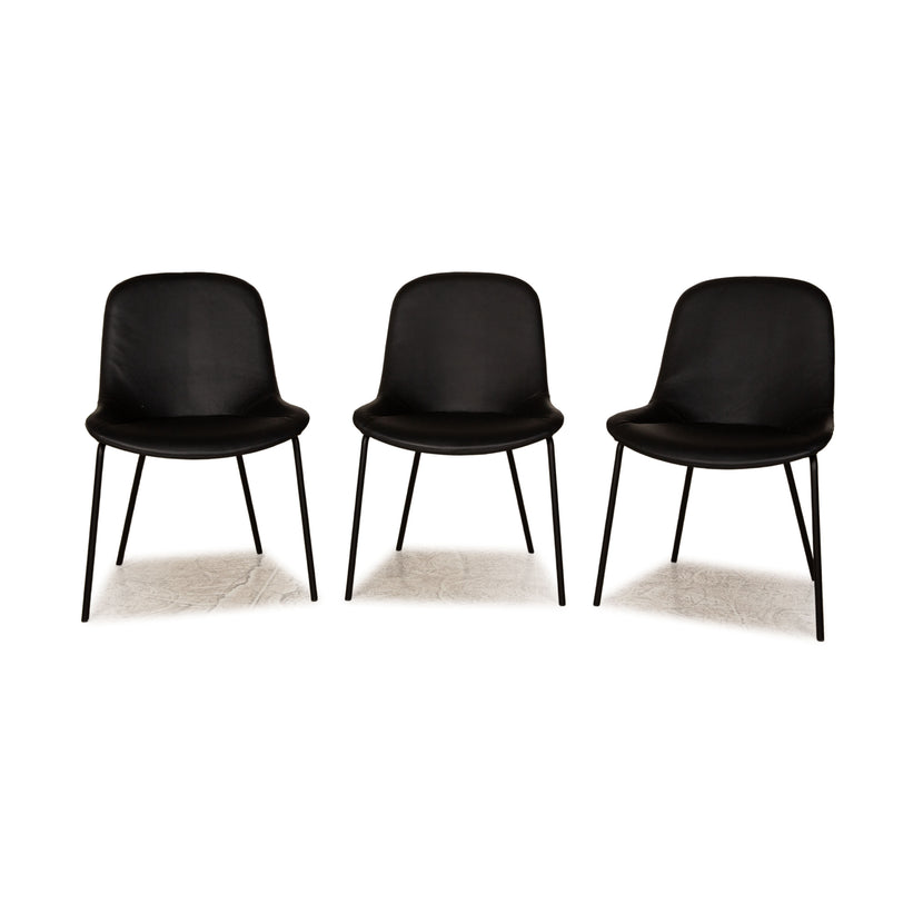 Set of 3 Walter Knoll Sheru Leather Chairs Black Dining Room