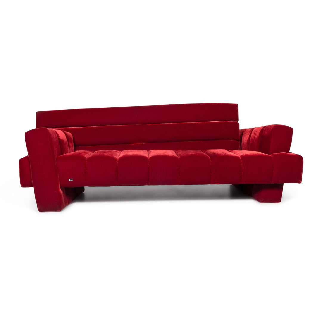 Bretz Confucius Designer Velvet Fabric Sofa Red Three Seater Couch #9245