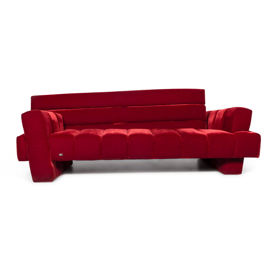 Bretz Confucius Designer Velvet Fabric Sofa Red Three Seater Couch #9245