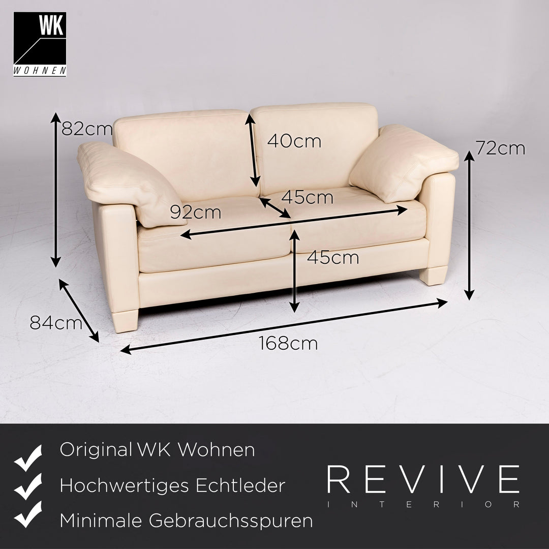WK Wohnen Leder Sofa Creme Zweisitzer Couch #9105