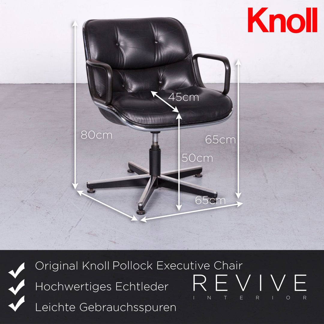 Knoll International Pollock Executive Chair Leder Sessel Garnitur Schwarz Echtleder Stuhl #6963