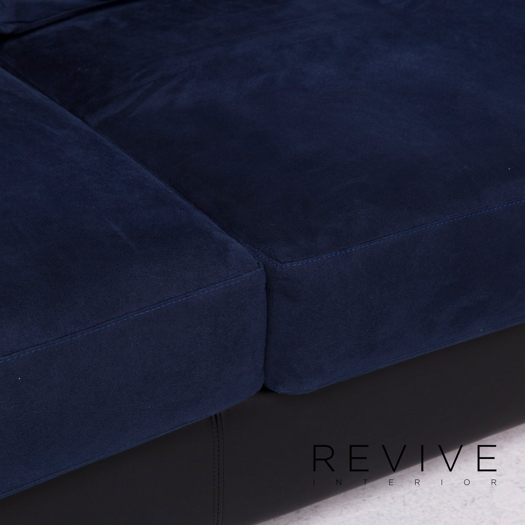 Flexform Leder Stoff Ecksofa Blau Schwarz Sofa Couch #11758