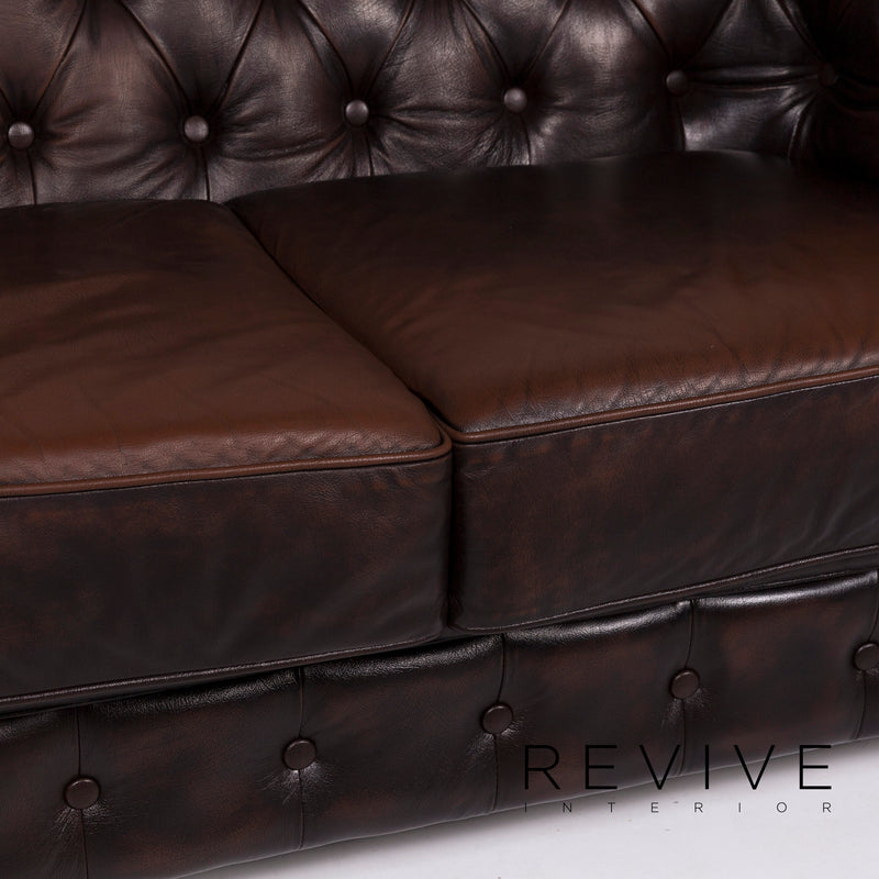 Chesterfield Leder Sofa Garnitur Braun 1x Dreisitzer 1x Zweisitzer Couch 