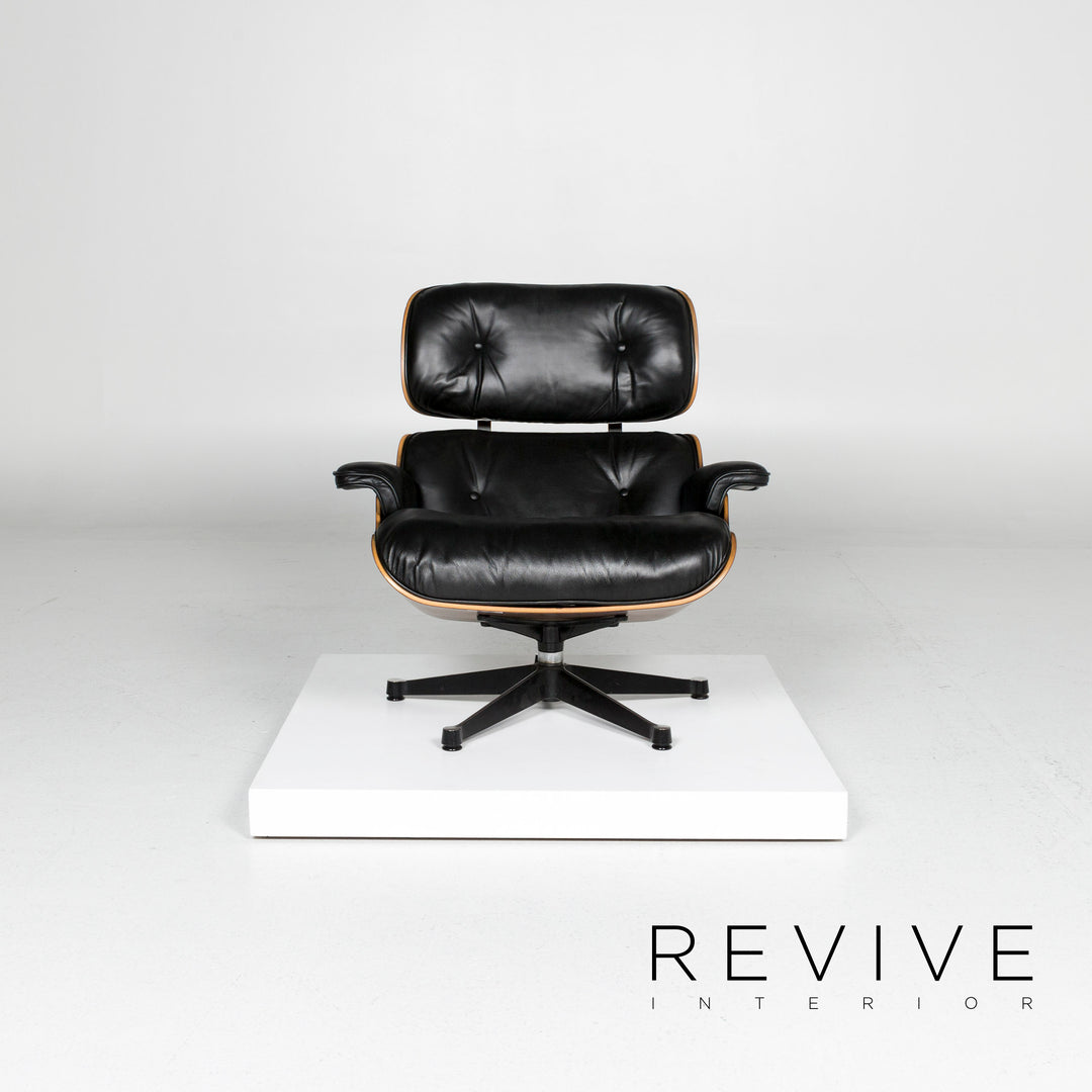 Vitra Eames Lounge Chair Leather Armchair Black incl. Stool Rosewood Wood Club Chair #10782