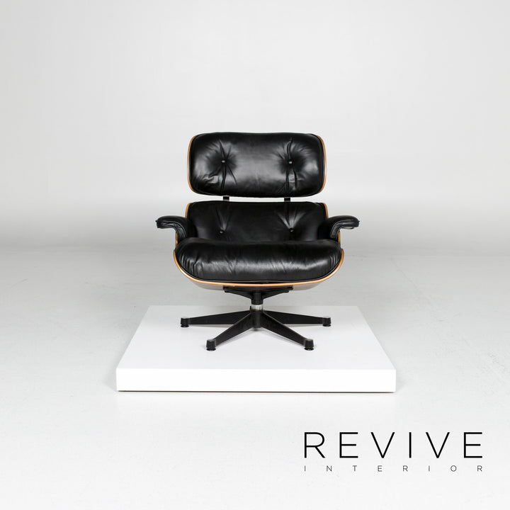 Vitra Eames Lounge Chair Leather Armchair Black incl. Stool Rosewood Wood Club Chair #10782