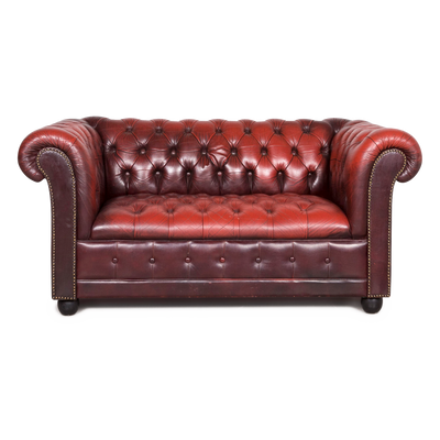 Chesterfield Leder Sofa Rot Zweisitzer Echtleder Vintage Retro #8394
