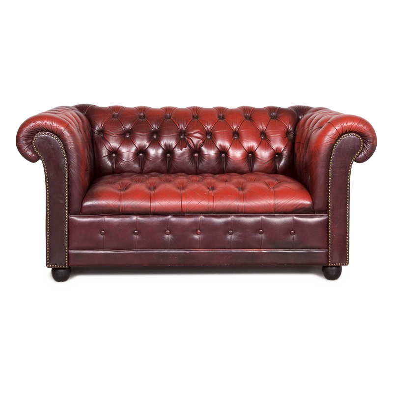 Chesterfield Leder Sofa Rot Zweisitzer Echtleder Vintage Retro 