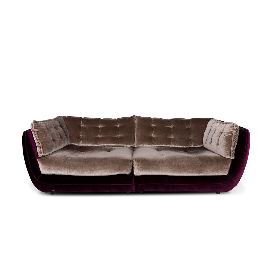 Bretz Cupcake Velvet Fabric Sofa Beige Purple Five Seater Couch #9692