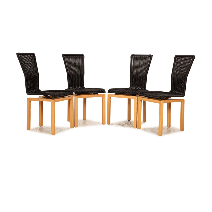 Lot de 4 chaises Bacher en bois galon noir