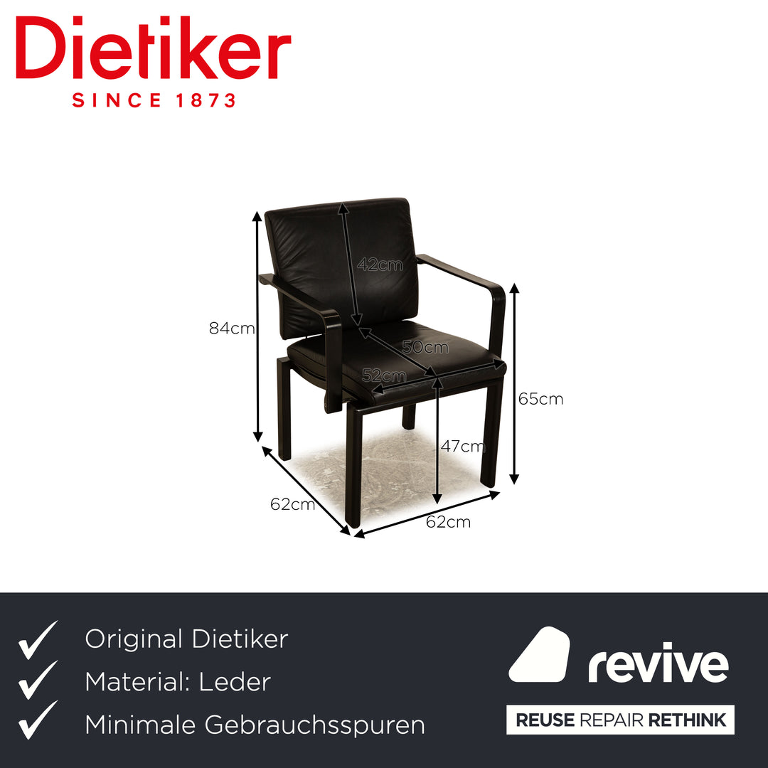 4er Garnitur Dietiker Leder Stuhl Schwarz Vintage