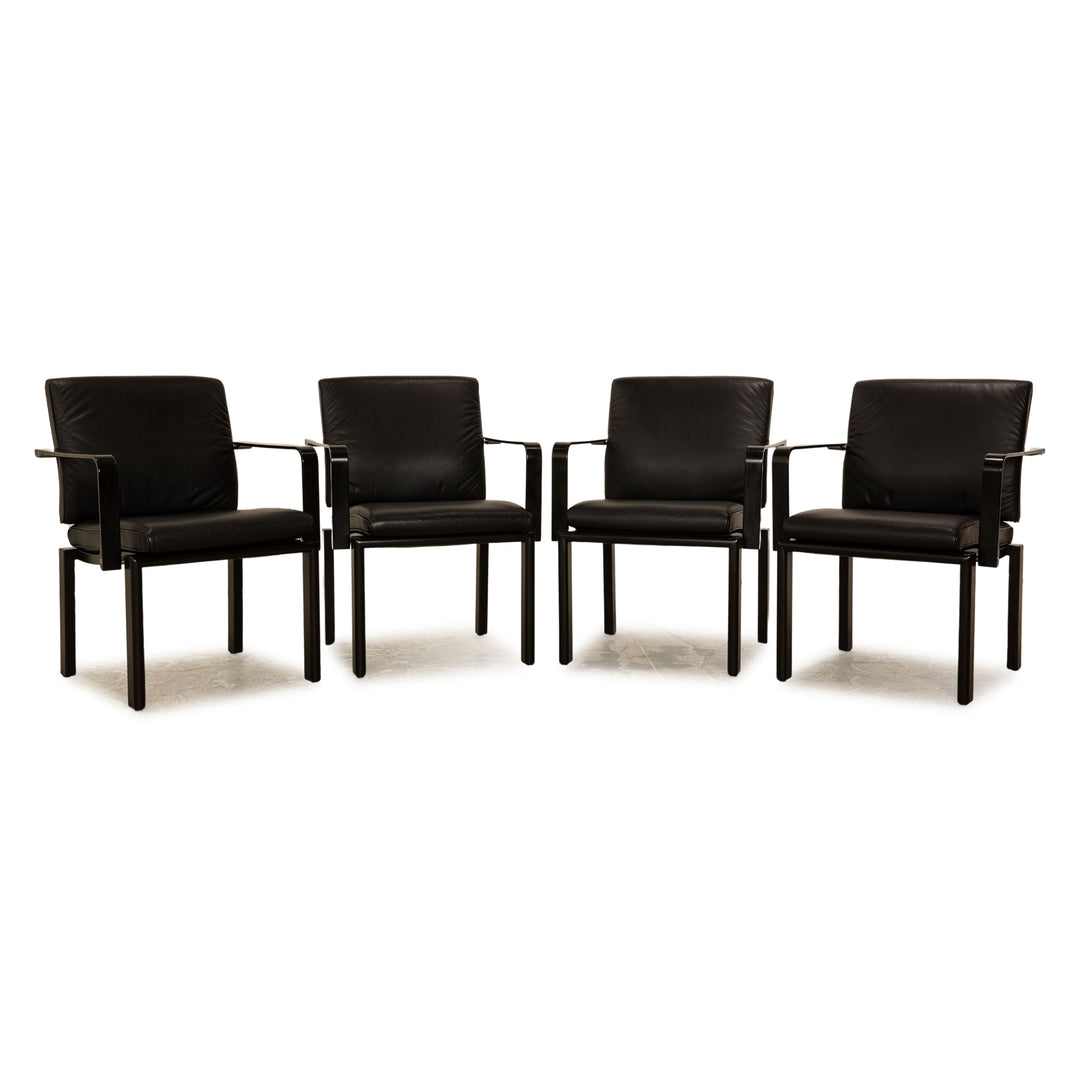 4er Garnitur Dietiker Leder Stuhl Schwarz Vintage