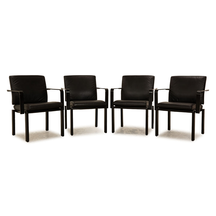 4er Garnitur Dietiker Leder Stuhl Schwarz Vintage
