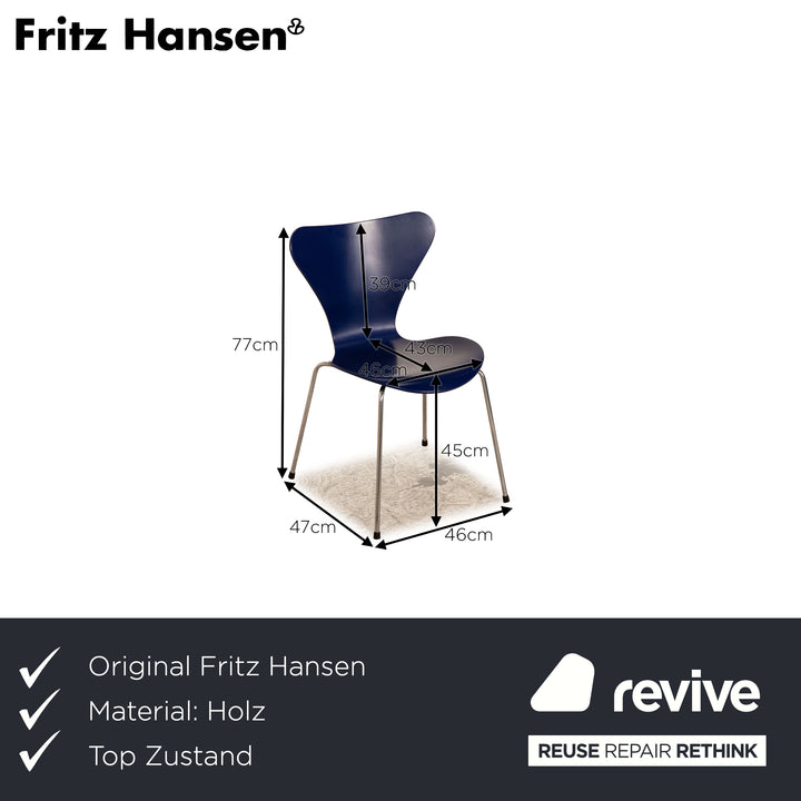 Set of 4 Fritz Hansen Series 7 Wooden Chairs Blue Dark Blue Dining Room