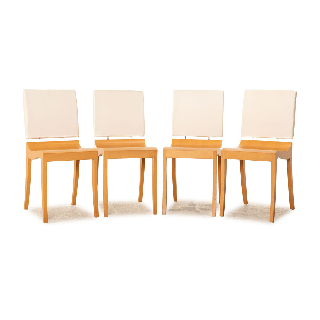 Set of 4 ligne roset Finn wood chair brown white
