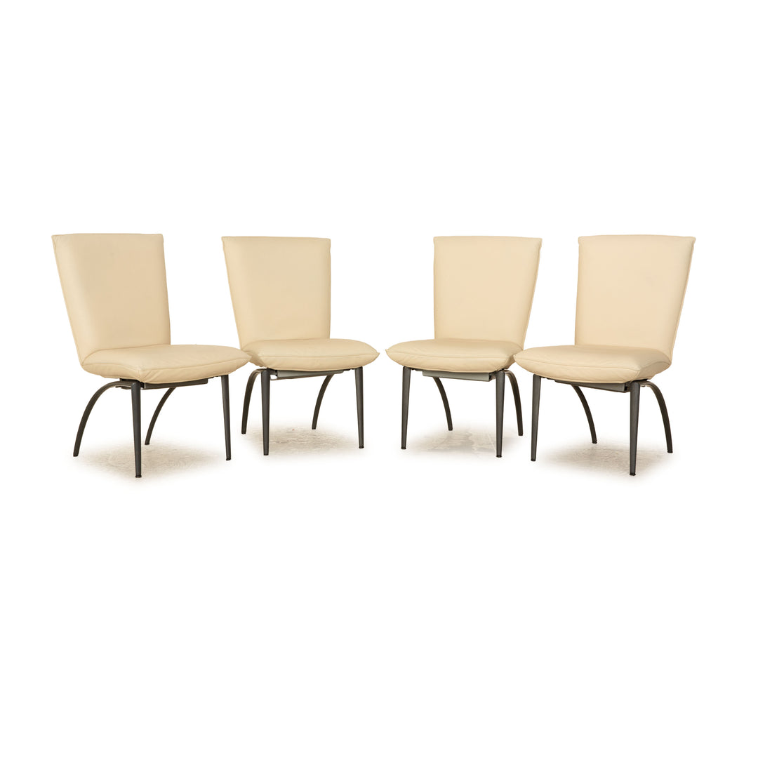 Set of 4 Rolf Benz 7000 leather chairs cream dining room