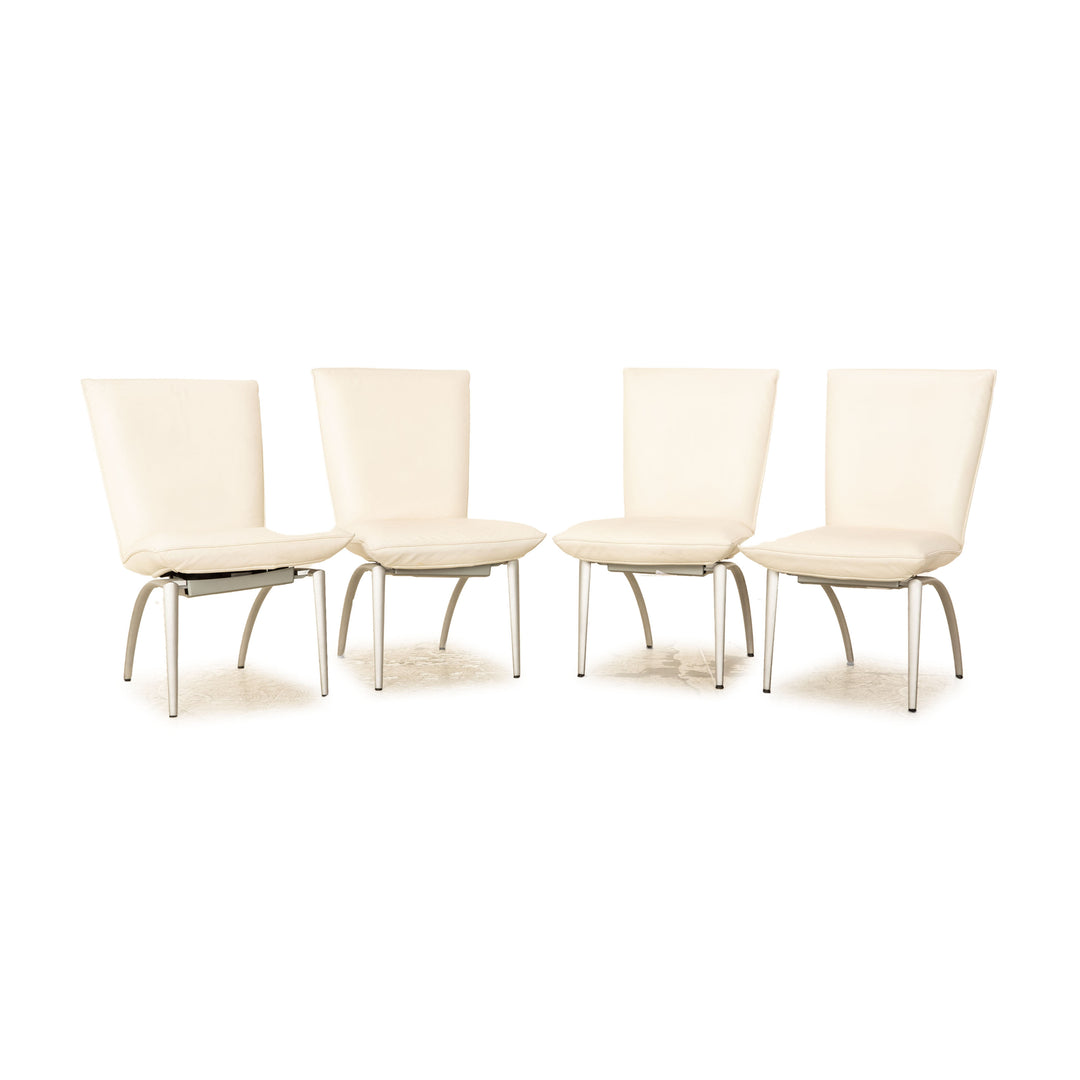 Set of 4 Rolf Benz 7000 leather chair cream