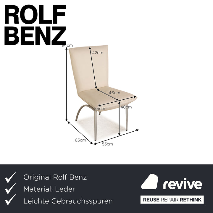 Set of 4 Rolf Benz 7000 leather chair cream