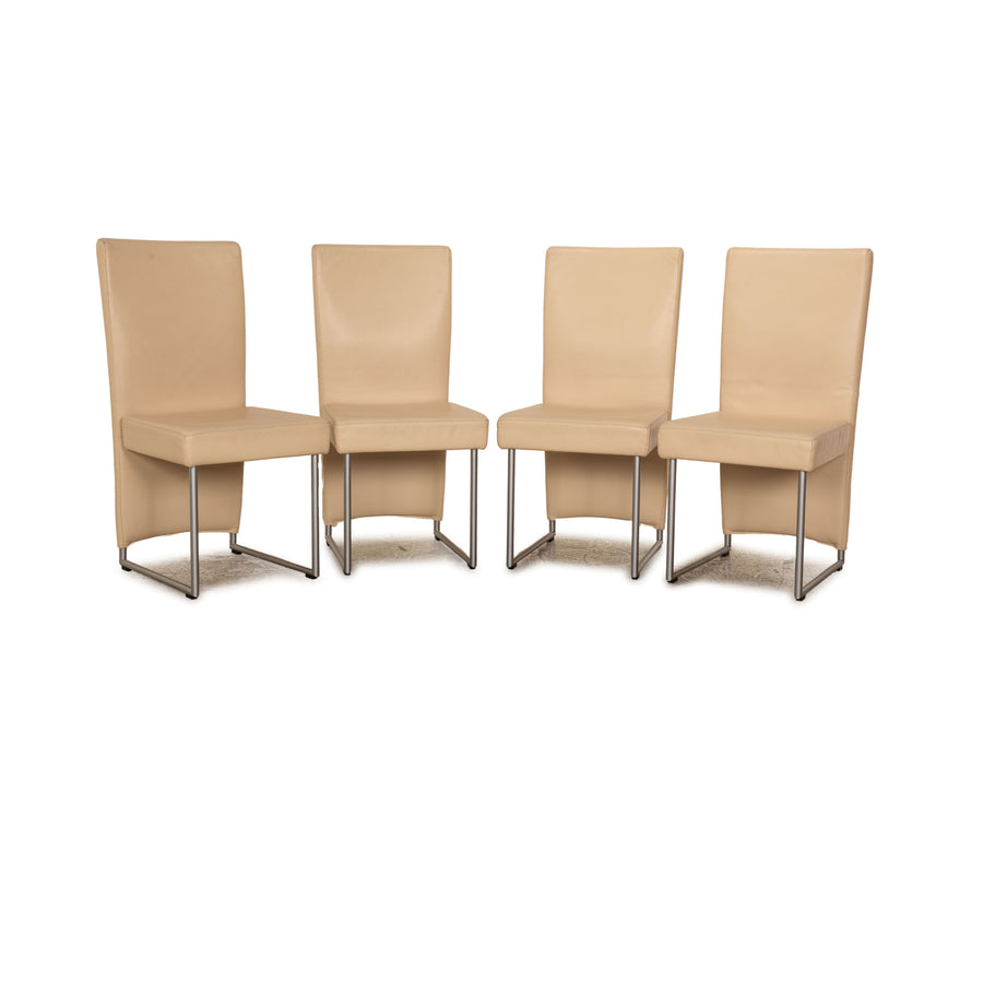 Set of 4 Rolf Benz 7400 leather chair cream beige cantilever dining room