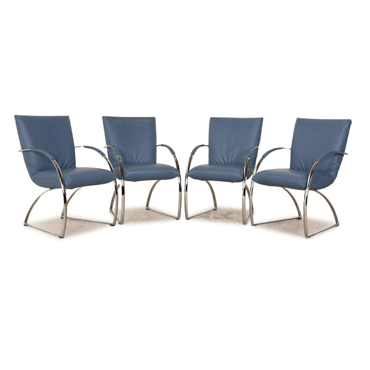 Set of 4 Rolf Benz 7600 Leather Chairs Blue Dining Room