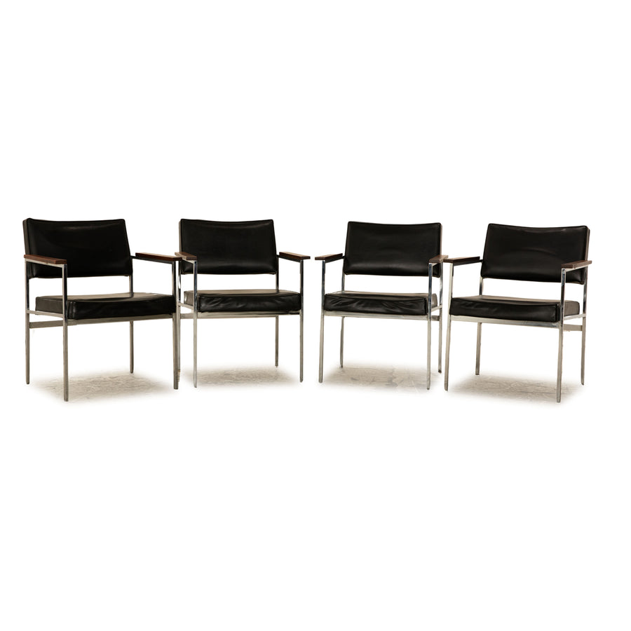 Set of 4 Thonet 177 Leather Chairs Black Vintage