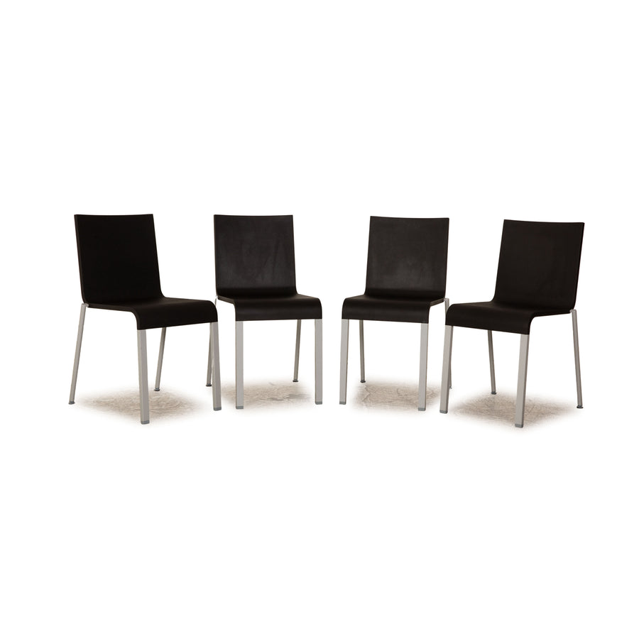 Set of 4 Vitra .03 Plastic Chairs Black Aluminum Dining Room