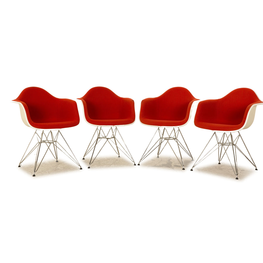Set of 4 Vitra Eames Plastic Armchair Fabric Chair Red Orange White Dining Room