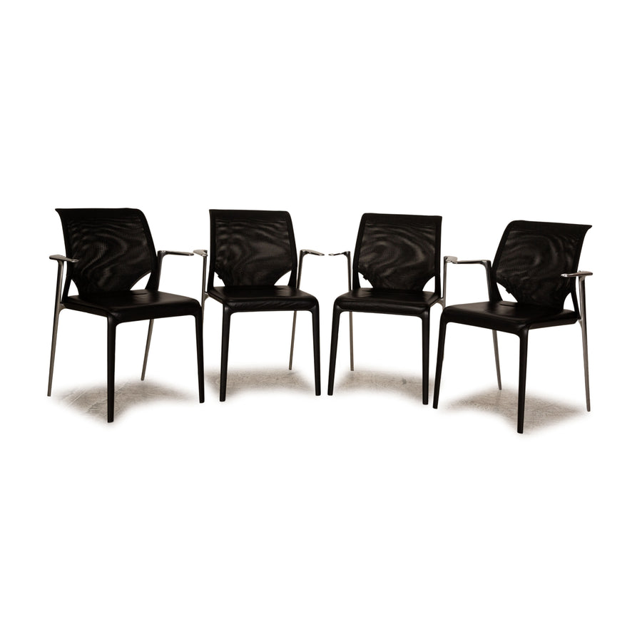 Set of 4 Vitra Leather Chairs Black Dining Room
