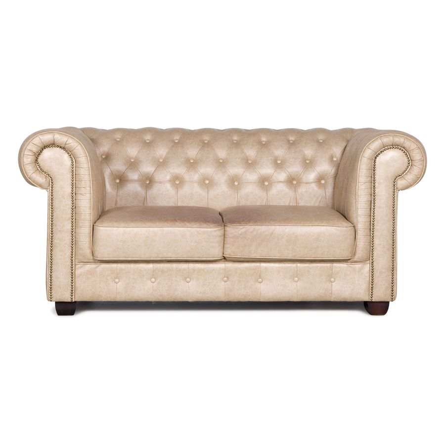 Chesterfield Kunstleder Sofa Beige Zweisitzer Couch Vintage Retro #7160