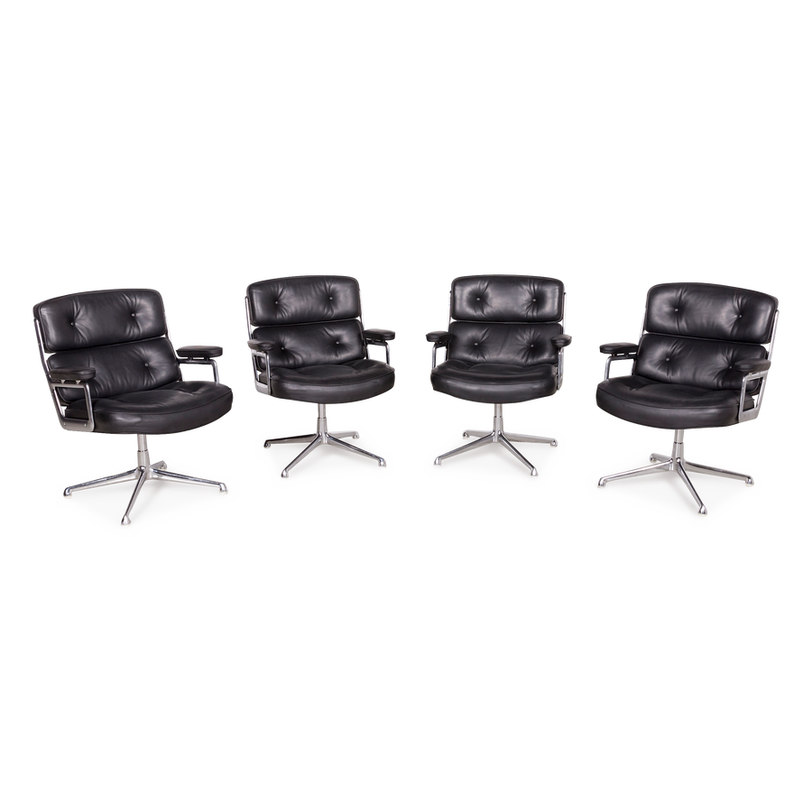 Vitra ES 108 Lobby Designer Leder Premium Sessel Garnitur Schwarz by Charles Eames Echtleder 1970ger Stuhl #8106