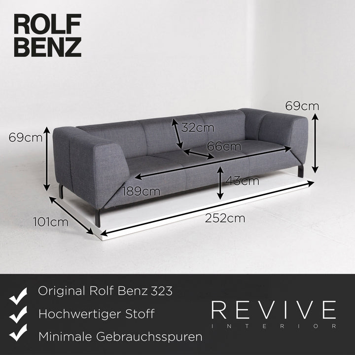 Rolf Benz 323 Stoff Sofa Blau Graublau Dreisitzer Couch #12002