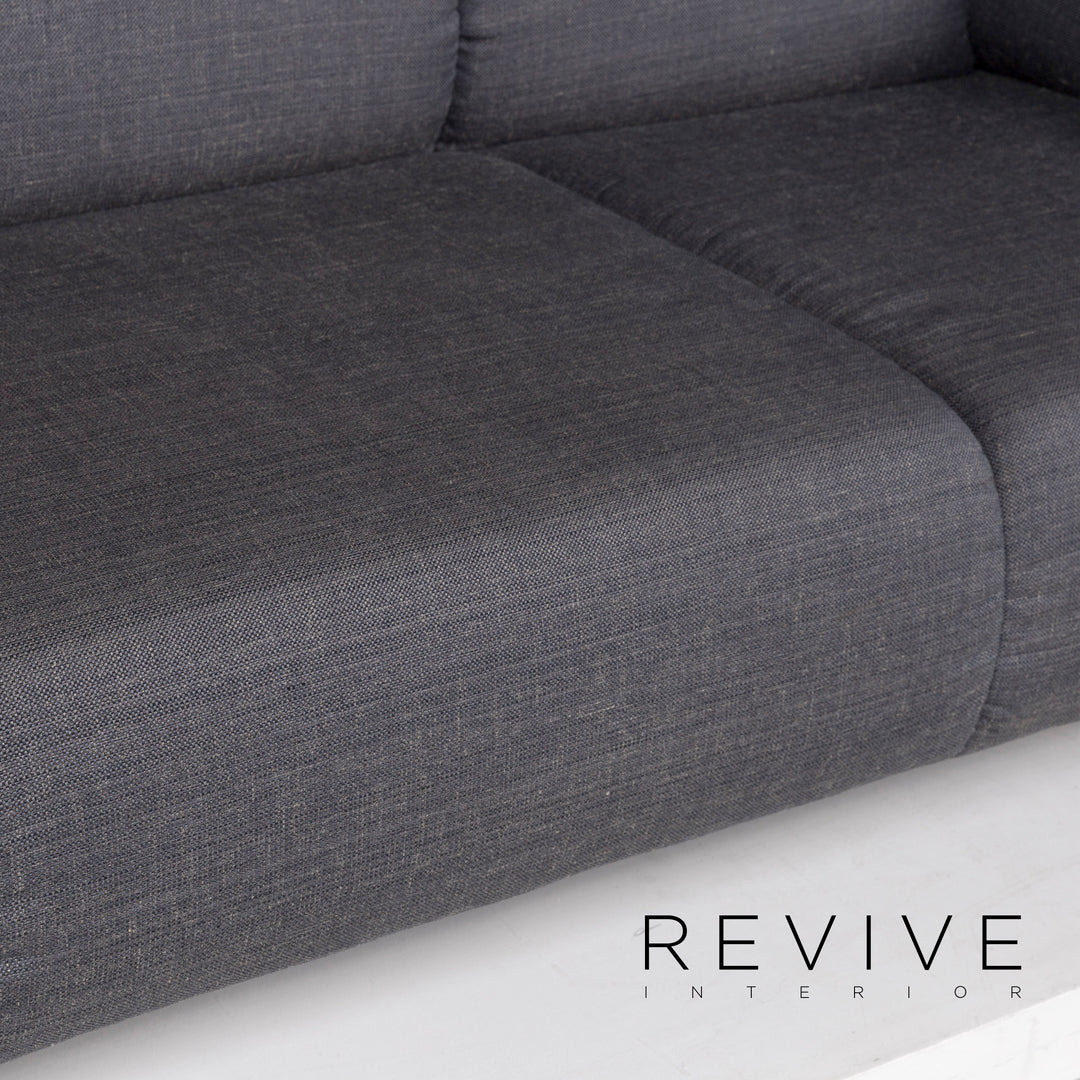 Rolf Benz 323 Stoff Sofa Garnitur Blau Blaugrau 2x Dreisitzer 1x Hocker #12281