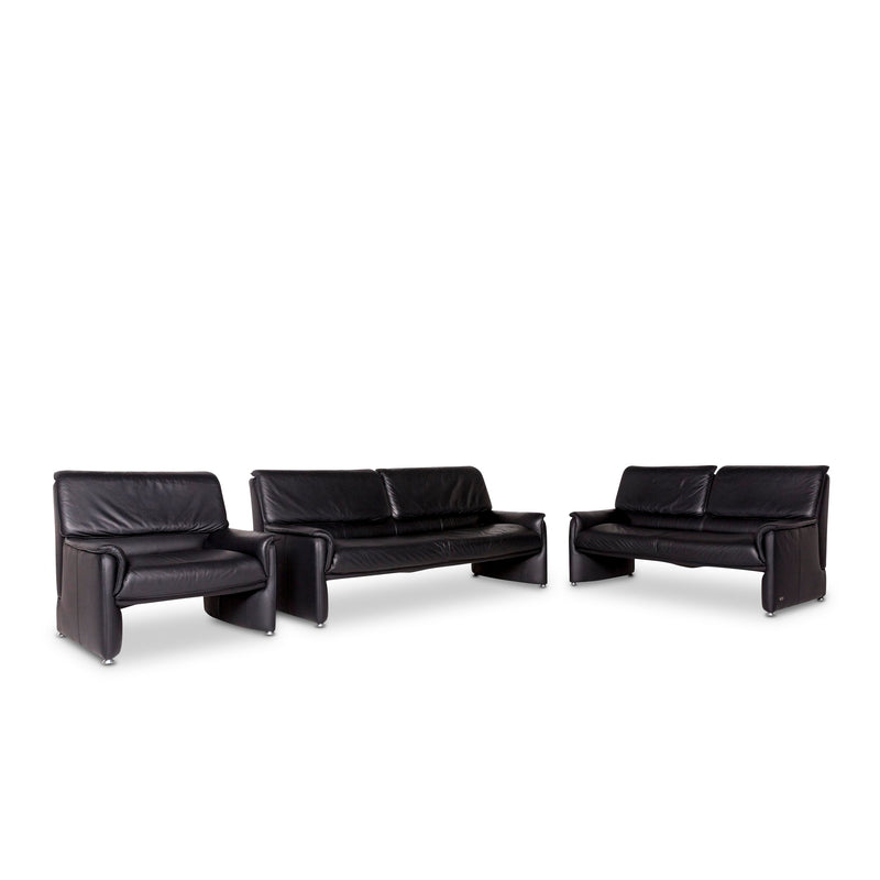 Laauser Leder Sofa Garnitur Schwarz 1x Dreisitzer 1x Zweisitzer 1x Sessel Funktion Couch 