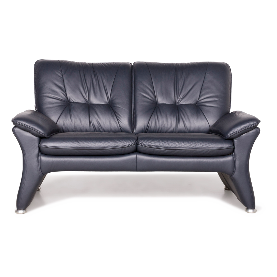 Ewald Schillig Designer Leder Sofa Blau Echtleder Zweisitzer Couch #7528