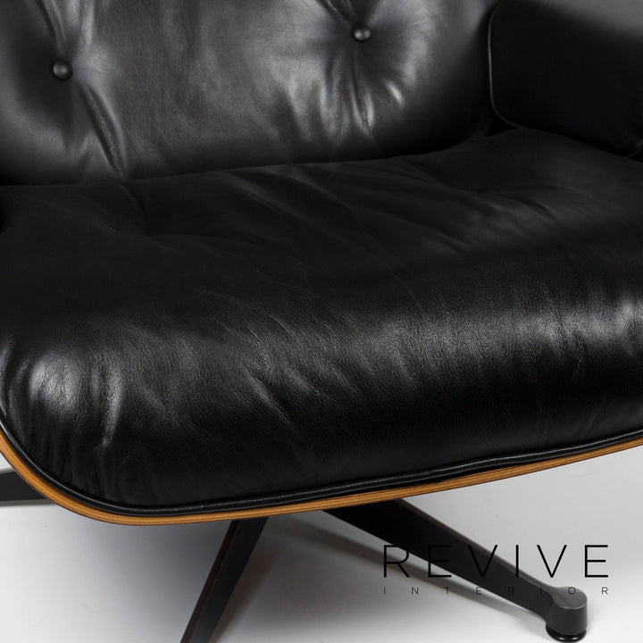 Vitra Eames Lounge Chair Leather Armchair Black incl. Stool Rosewood Wood Club Chair #10782