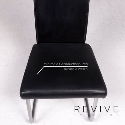 Ronald Schmitt Leder Stuhl Garnitur Schwarz 6x Freischwinger Sessel #12230